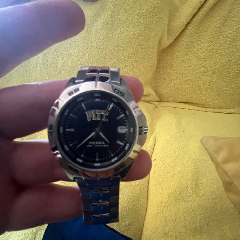 Fossil Men's Pitt Watch Silver/Chrome with Blue Face and Pitt Logo. - Picture 7 of 9